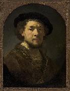 Rembrandt, Bust of a man wearing a cap and a gold chain.